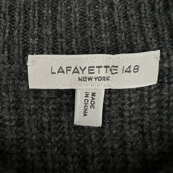 Lafayette 148 Women's Ribbed Cardigan Size S 100% Cashmere Gray Puff Sleeves - Picture 2 of 9